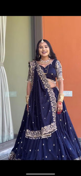 Fantastic  Chinon silk sequence work Blue color Lehengha Choli